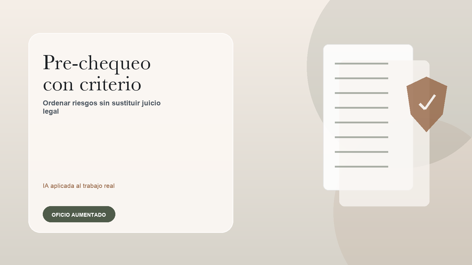 Ilustracion editorial sobre revision inicial de contratos con IA, clausulas y criterio juridico
